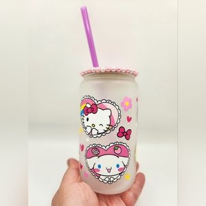 Kitty & Friends Graphic Design 16oz Libbey Glass Cup